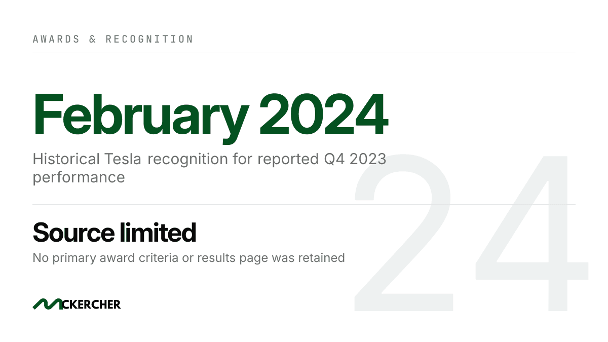 Historical record plate for the Q4 2023 Tesla Performance Excellence Award reported by PSW Energy and Perth Solar Warehouse.